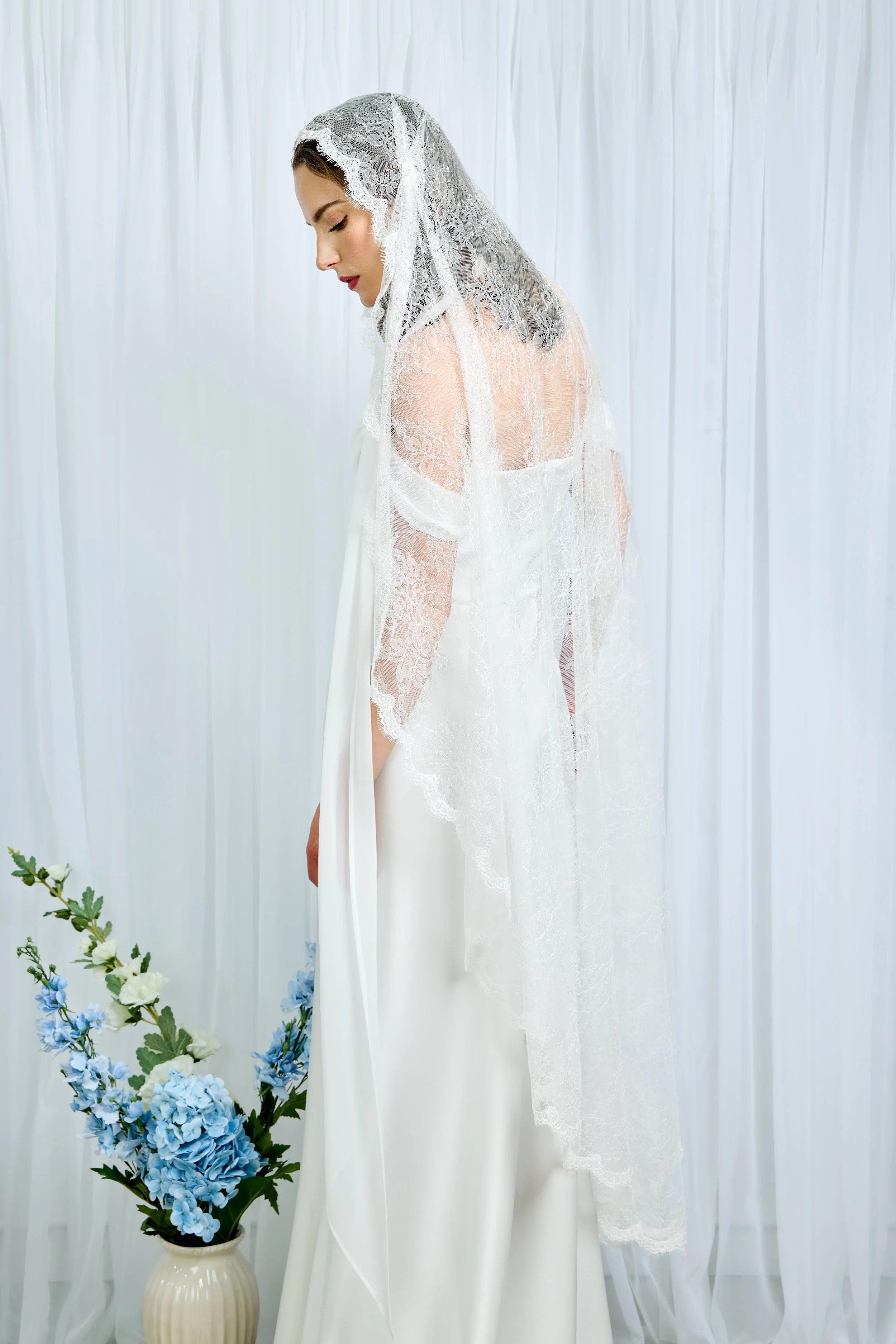Juliette Chantilly French Lace Veil Handmade in NYC - NK Bride